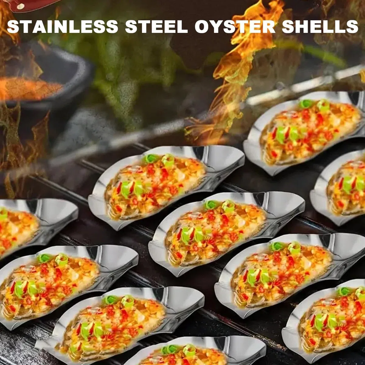 Platos de ostras, bandeja de acero inoxidable para hornear, bandeja apilable para servir, juego de 12 platos para hornear, plato de metal para cocina para mariscos, almejas y vieiras