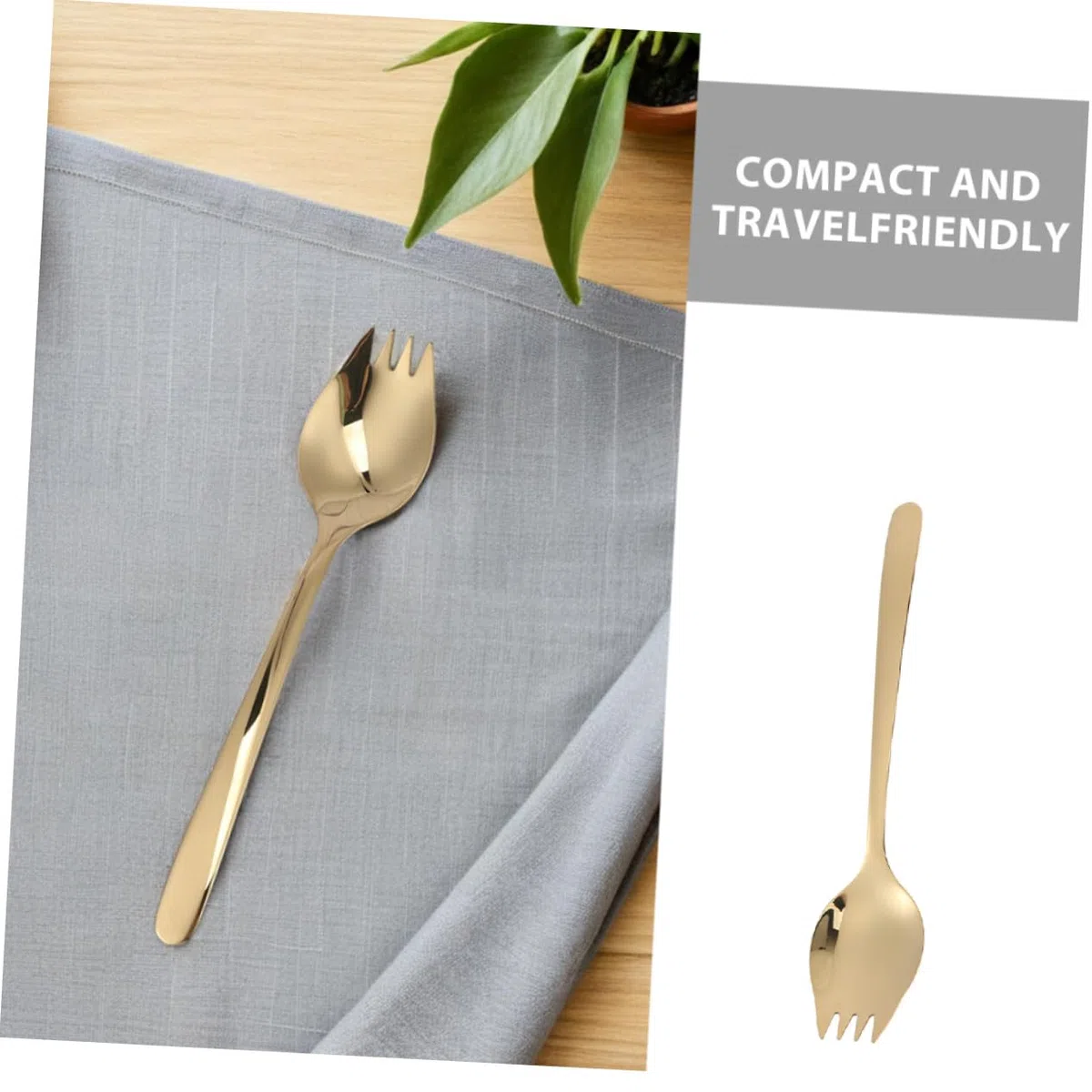 ABOOFAN 4 Piezas Vajilla de doble acero inoxidable horquilla de helado tenedores de acero inoxidable de cocina spork horquilla de sopa para lavavajillas Dorado