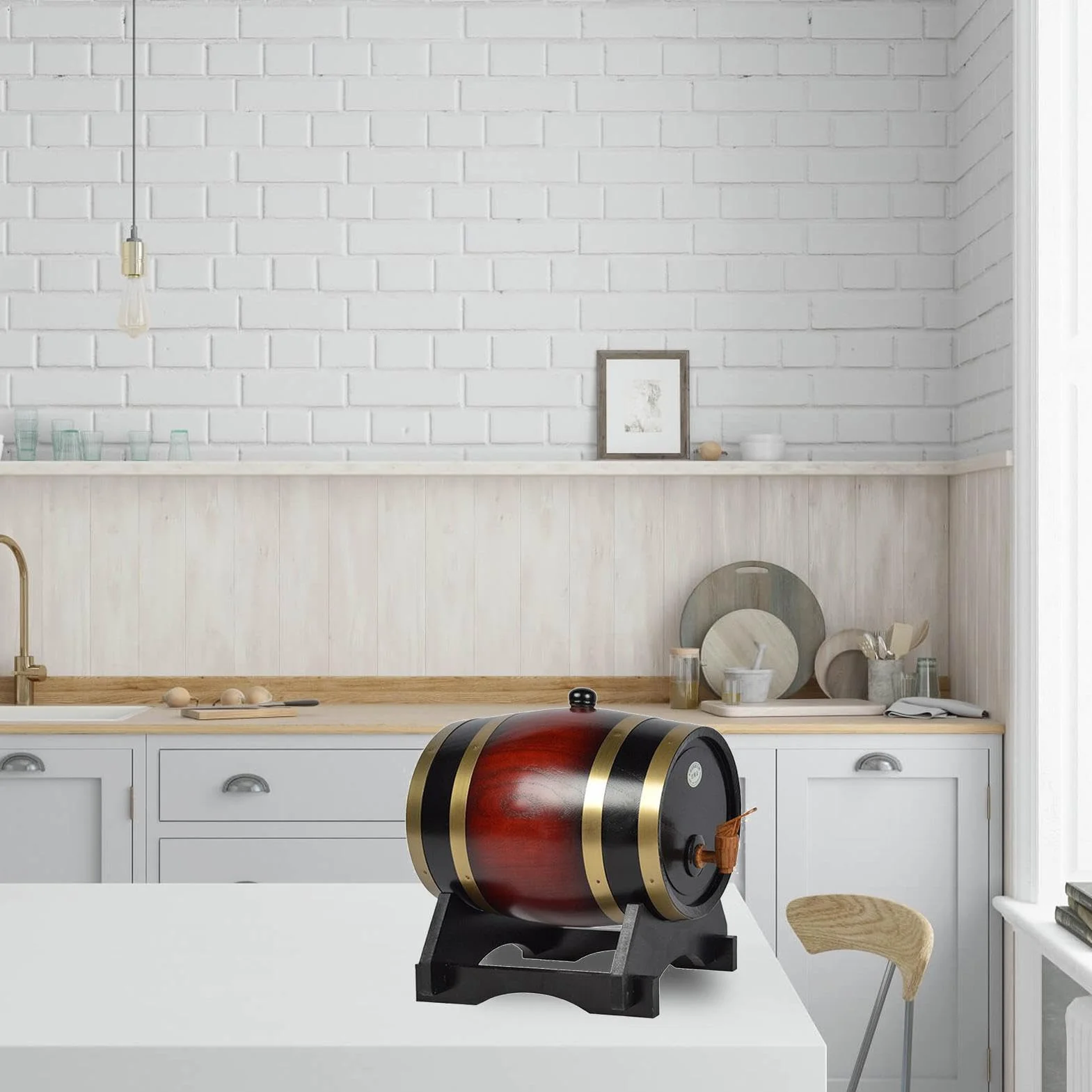 Barril de Envejecimiento de Roble - Barril Personalizado de 1,5 L y 3 L, Dispensador de Barril de Whisky con Sellado | Barril de envejecimiento de roble con soporte y espiga, barril de madera para beb