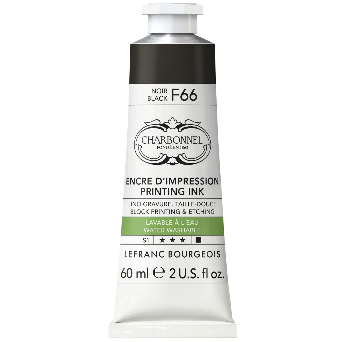 Lefranc Bourgeois 301507 Charbonnel, pintura de cobre lavable con excelente resistencia a la luz, vegano, 100% libre de disolventes, tubo de 60 ml, color negro F66