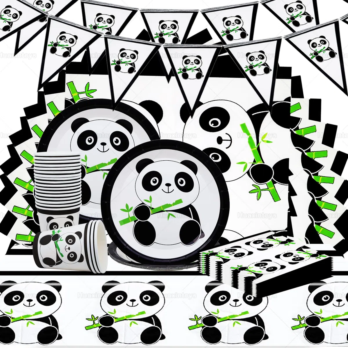 Vajilla Panda, Set de Decoración para Cumpleaños y Fiesta