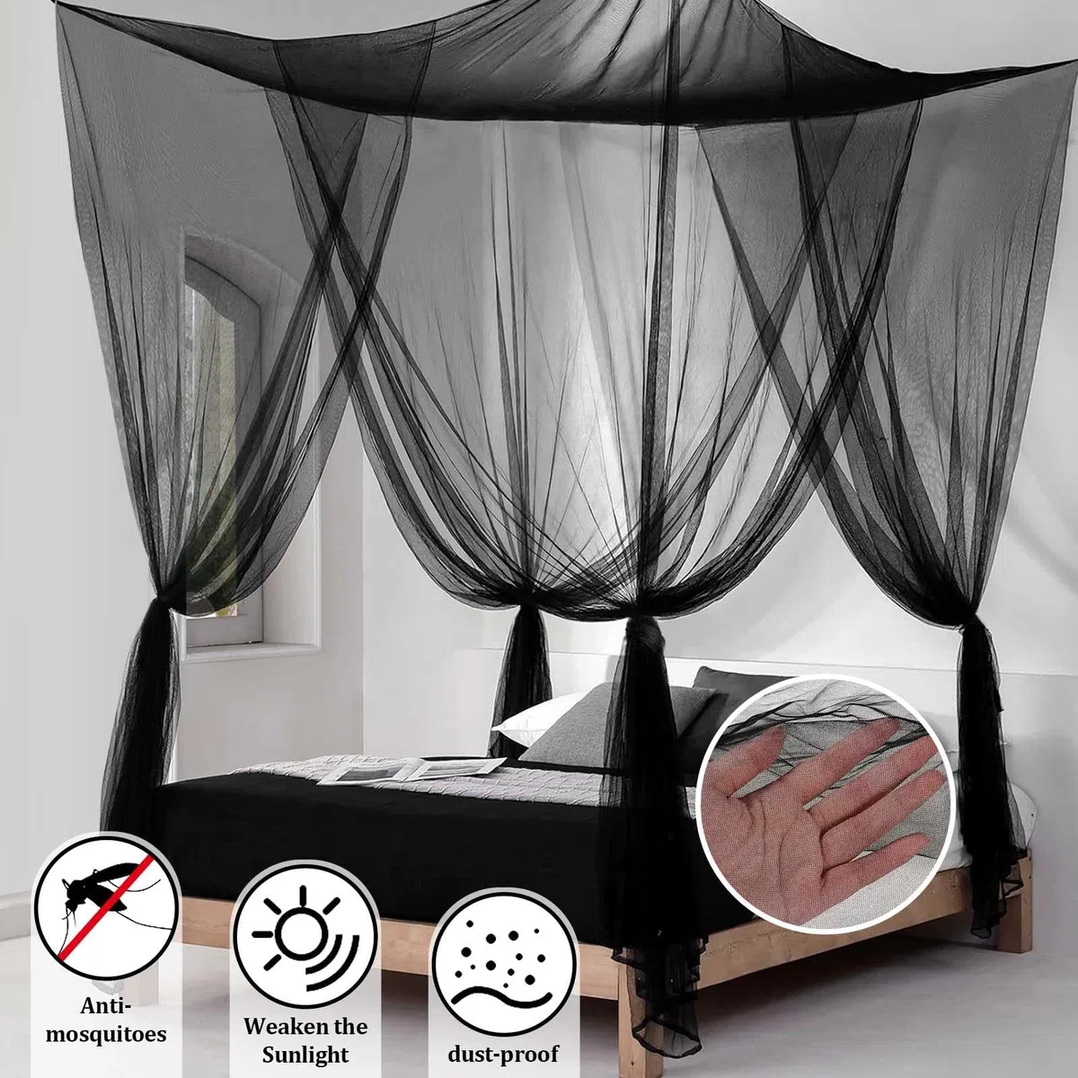 Mosquitera Cama Cuadrada De Cuatro Esquinas,Colgar Dosel Mosquitera para Cama,Dosel Cama De Adultos,Grande Mosquitera Cama Matrimonio,Mosquitera Jardin,para Exteriores o Interiores
