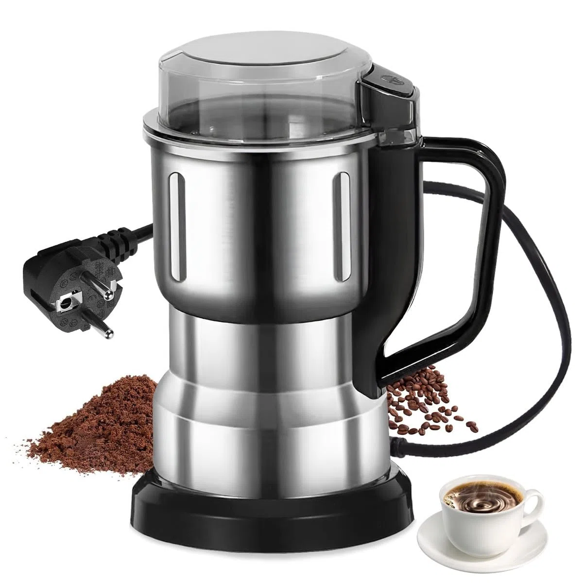 Molinillo de Café Eléctrico, NIUAWASA 200W Mezclador de Molienda de Café de Acero Inoxidable para el Hogar para Nueces Especias Semillas Granos (Plata)