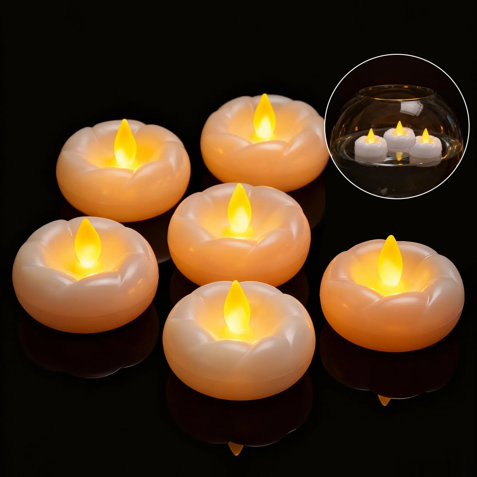 HENGBIRD 6 Velas LED Flotantes, Velas de Té de 5,5 cm, Resistentes al Agua, Funciona con Pilas, sin Llama, para Centro de Boda, Baño, Piscina, Fuente