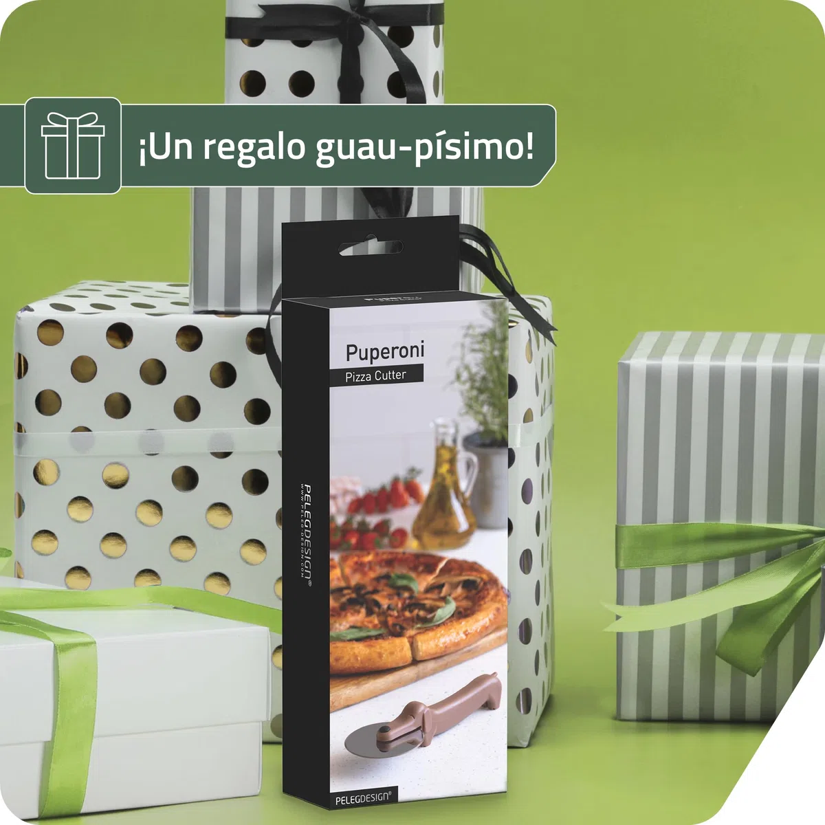 PELEG DESIGN Puperoni Cortador de Pizza – Cortapizzas Divertido en Forma de Perro Salchicha con Cuchilla de Acero Inoxidable – Diseño que se Mantiene de Pie – Regalo Original Cocina