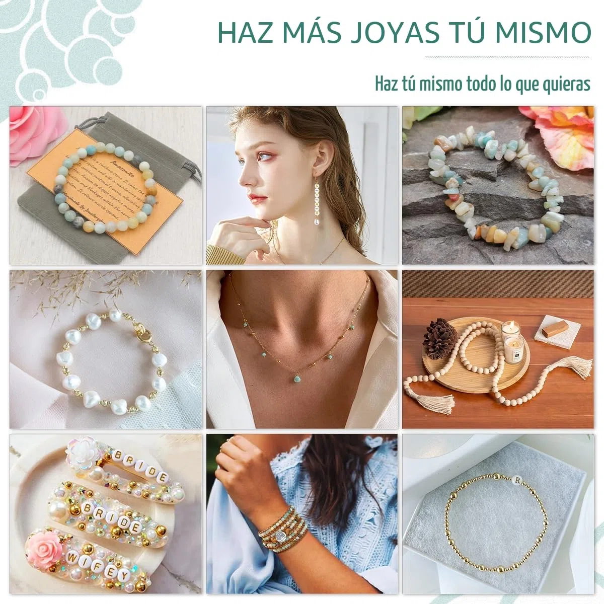 CAwished Cuentas de amazonita natural abalorios para hacer pulseras, bisutería DIY, juego de cuentas para ensartar, cuentas DIY para bisutería, kit para hacer pulseras DIY para niños y adultos