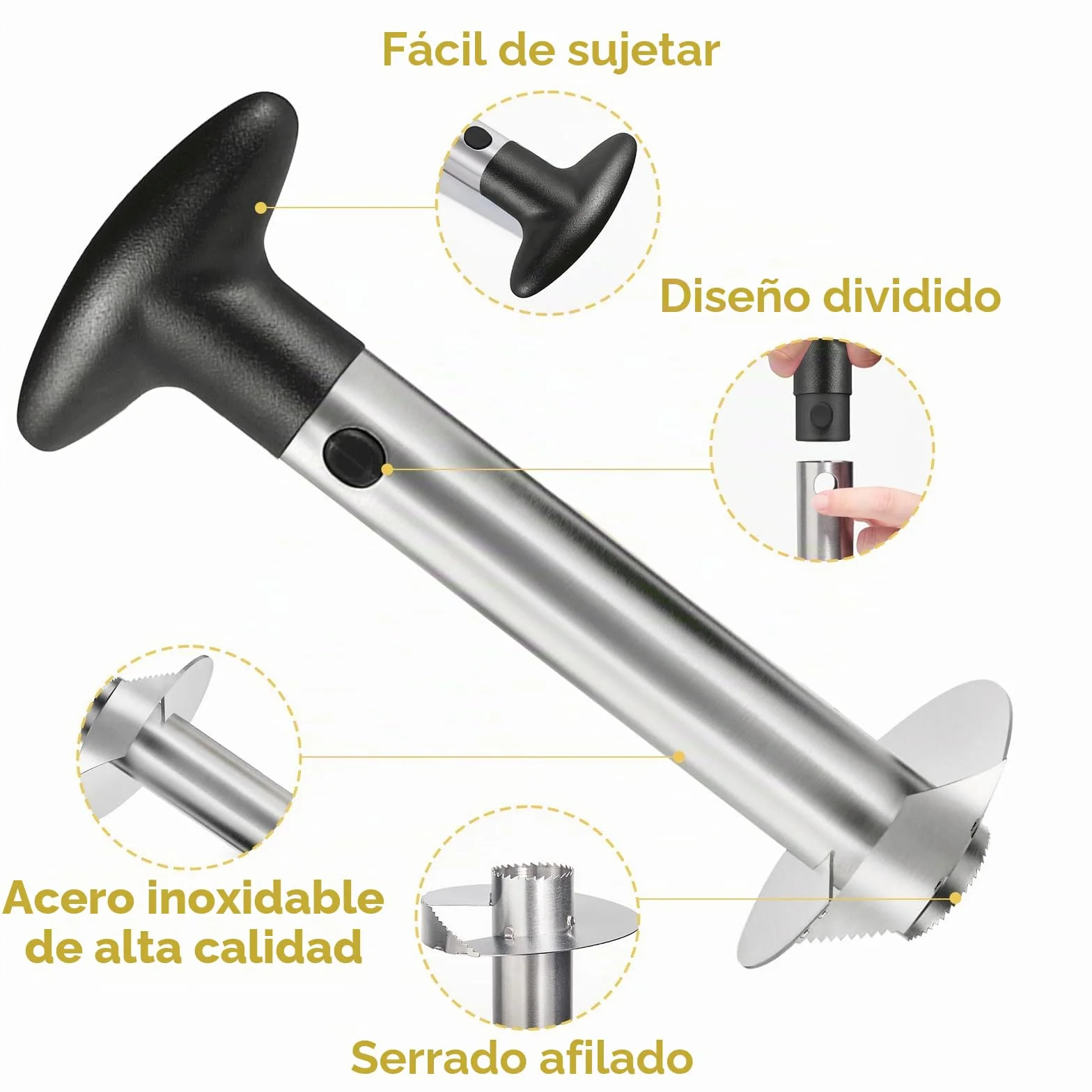 Newness Cortador de Piña de Acero Inoxidable,pelador de piña, Herramienta para el hogar y la Cocina con Cuchilla Afilada para Anillos de Frutas dicadas, [Mejorada, Reforzada, Gruesa]