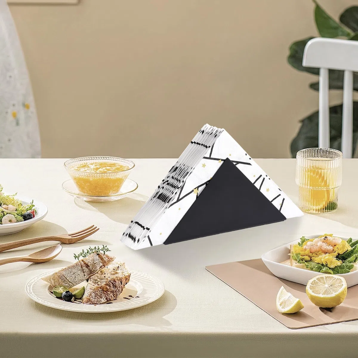 FAELNK 2 Pcs Servilletero Metal de Acero Inoxidable Vertical Negro Triangular para Encimeras Cocina Mesa Comedor Salón (Negro)