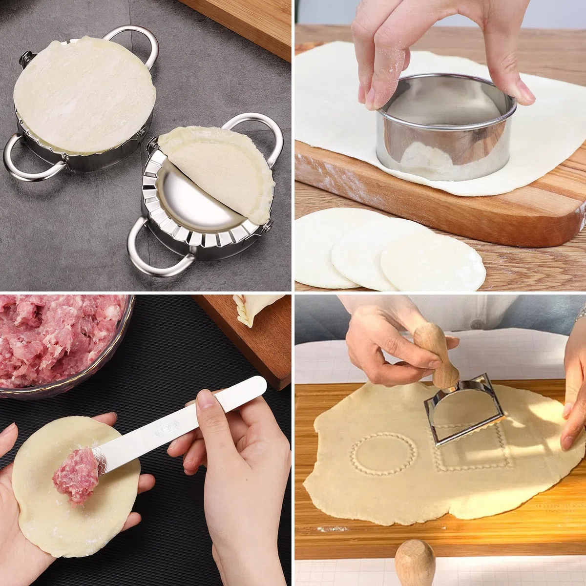 Molde Empanadillas 7 Piezas Dumpling Maker Acero Inoxidable Molde para Empanadillas, Empanadillas Maquina Con Cortador de Raviolis y Rodillos Cortadores para Cocina Accesorio