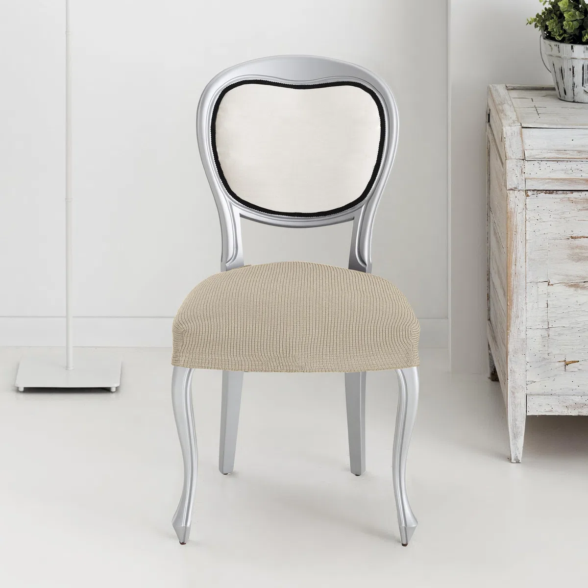 Eysa Ulises Funda de Silla sin Respaldo elástica, Pack de 2, Color Crudo