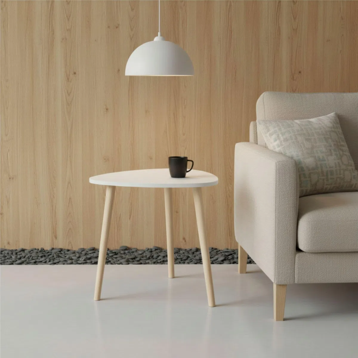 INDE MOBLEKIT | Mesa Auxiliar Madera Blanca 38,5 cm con 3 Patas, Mesita Auxiliar Salón Dormitorio, Mesa de Noche Estilo Nórdico para Sofá, Cama o Rincón, Mesas Auxiliares para Hogar Moderno