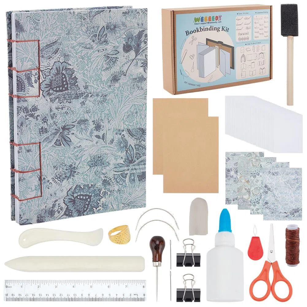 WEBEEDY 79 piezas de diario de encuadernación de libros para adultos principiantes, kit de encuadernación de estilo japonés para manualidades, manualidades y accesorios de costura, regalos de