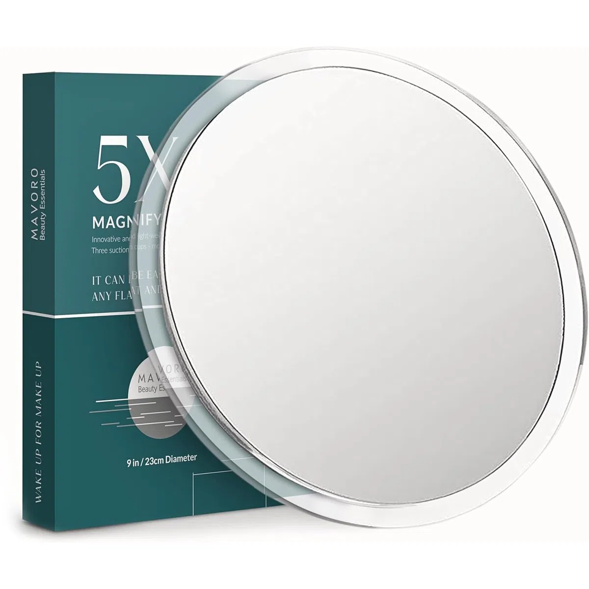 Mavoro Espejo de Aumento de 9 Pulgadas con 3 ventosas Fuertes | Aumento 5X | Espejo portátil de Maquillaje y cosméticos de Viaje (5X)
