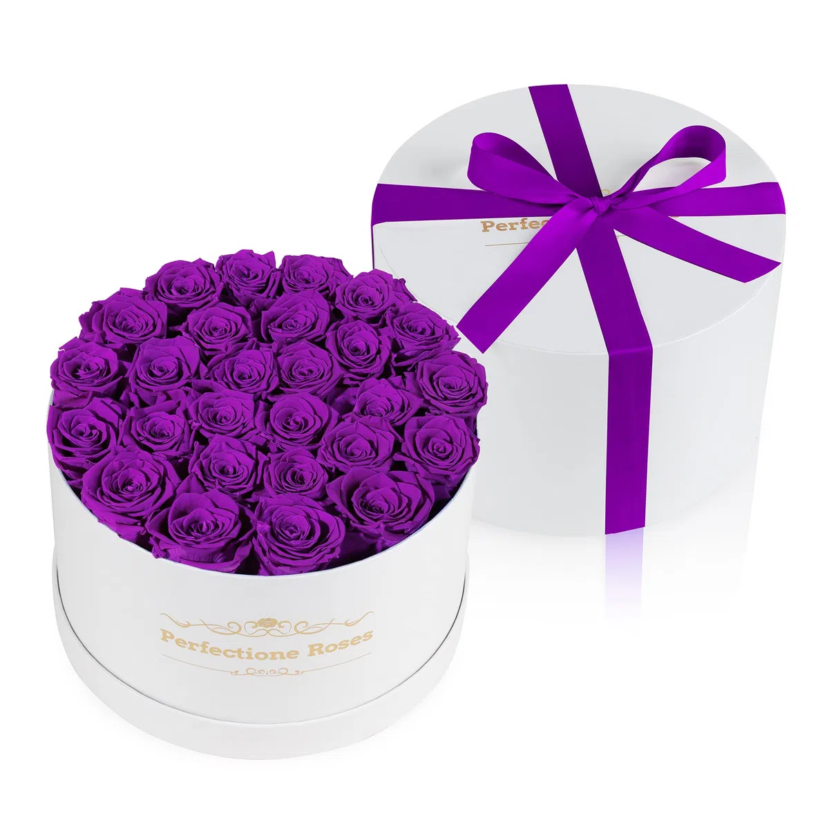 Perfectione Roses Forever - Rosas reales en una caja, rosa preservada que dura hasta 3 años, flores para entrega, regalo de cumpleaños, día de San Valentín para ella, flor del día de la madre (morado)