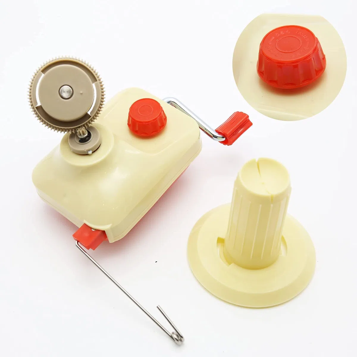 LAMXD Needlecraft - Enrollador de bolas de hilo operado a mano, rojo, paquete portátil, fácil de instalar y usar, resistente con mango de metal y abrazadera de mesa, incluye juego de bobinadora de