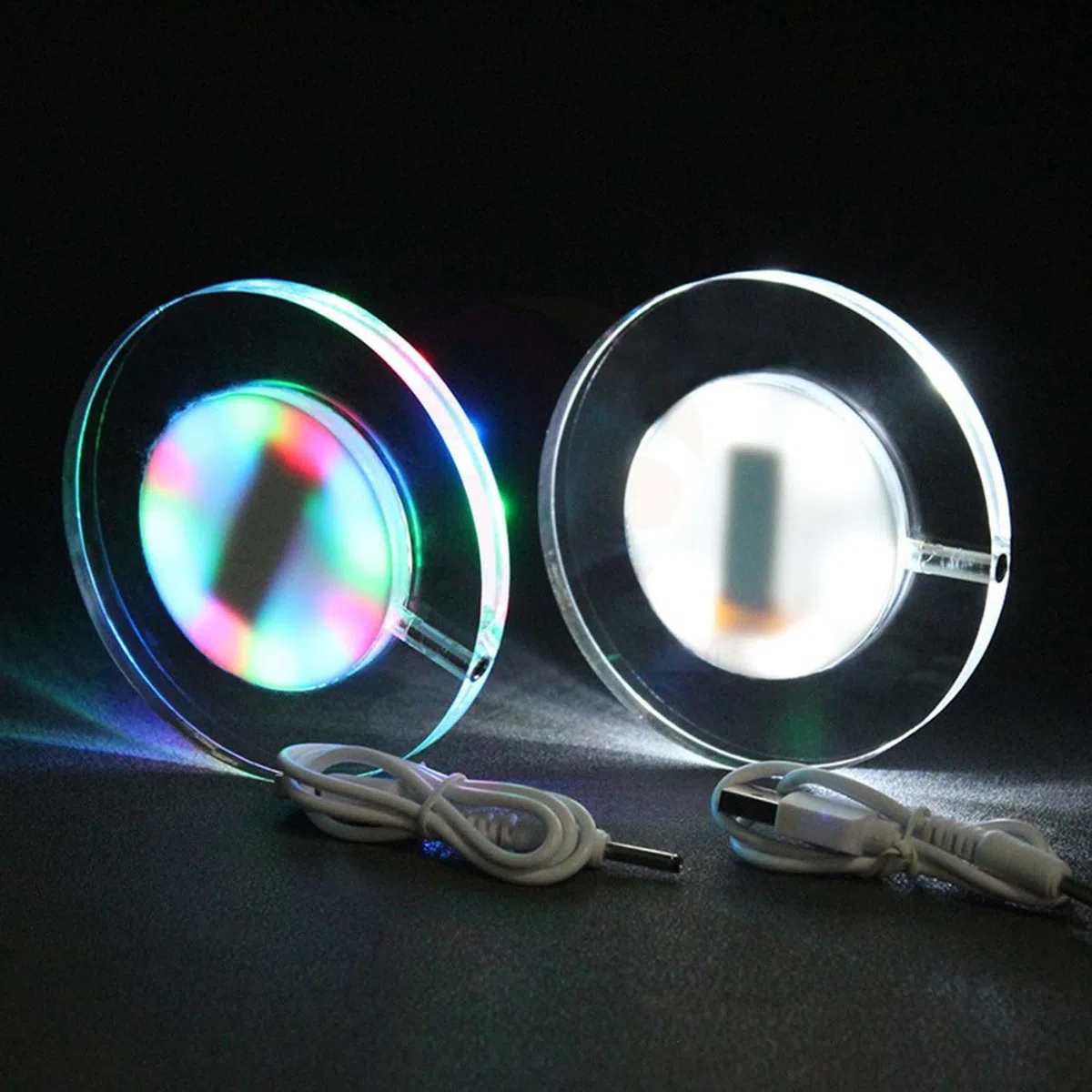 Posavasos LED Recargables con luz para Bebidas, 3 Modos de iluminación, portavasos para Cerveza, cócteles y Vino, Fiestas, Bodas, Bares y Discotecas. (Blanco, Circular)