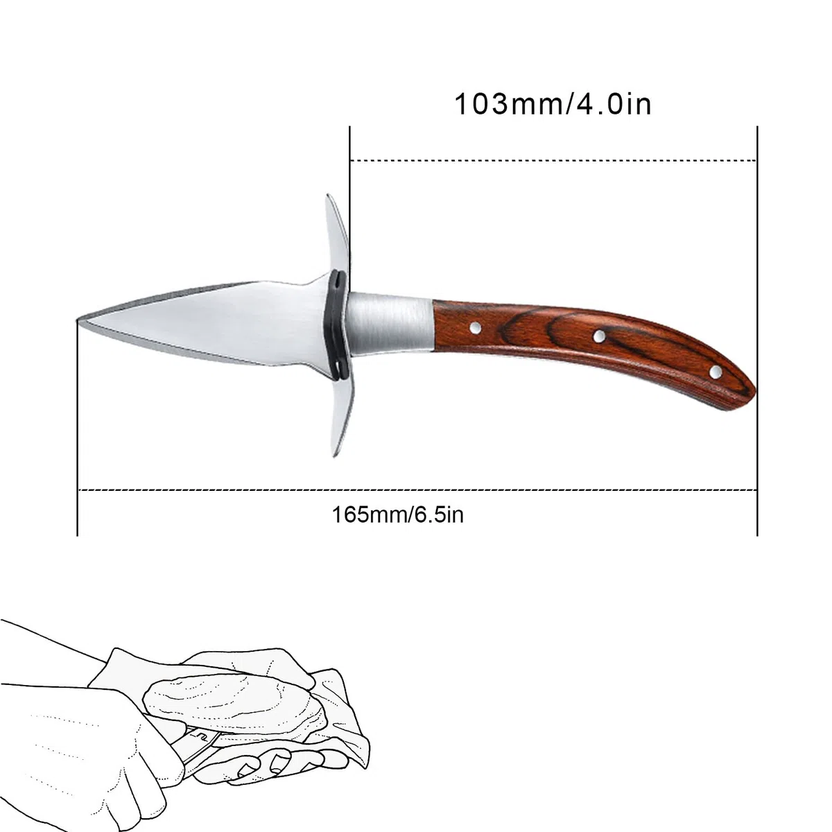 Abridor de Ostras, Ostra Shucker con Protector de Mano, Mango de Madera Adecuado de Acero Inoxidable Oyster Shucker, para Los Mariscos, Mariscos, Herramientas