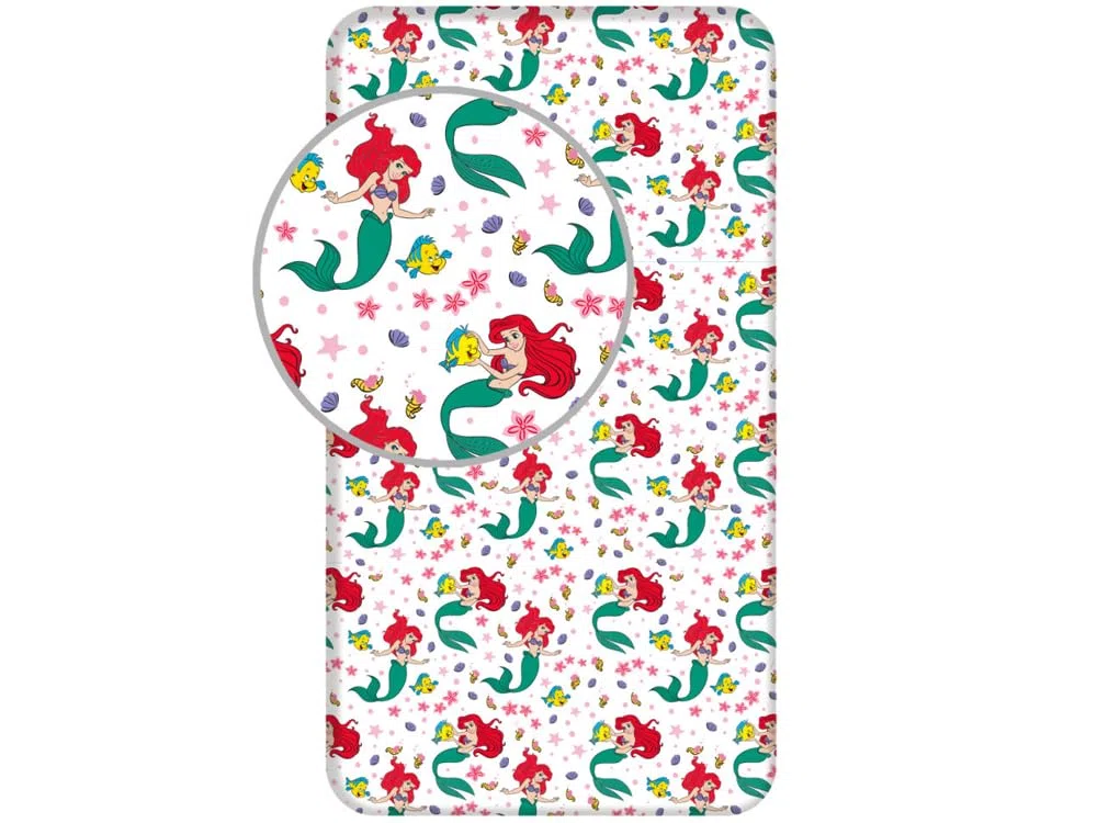 Jerry Fabrics - Sábana bajera simple Ariel Friends - Juego de cama 100% algodón, cómodo y transpirable, diseño de princesa Disney Ariel