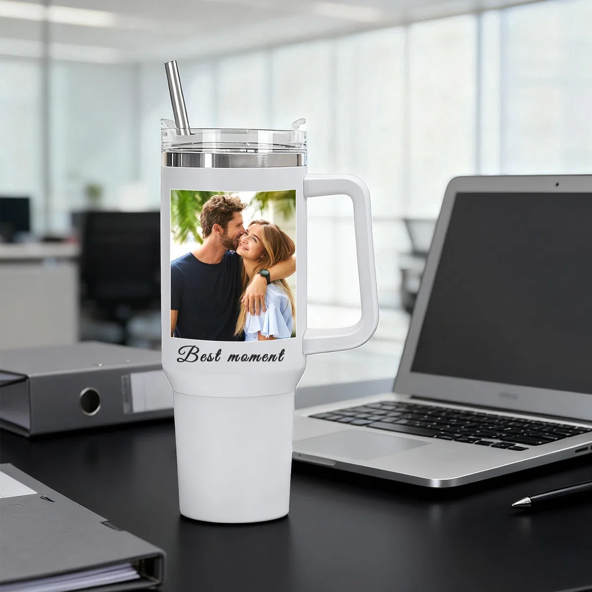 Vaso personalizado de 40 oz con asa y pajita, taza personalizada con nombre y foto, vaso de café de viaje de acero inoxidable, regalos personalizados para mujeres, San Valentín, cumpleaños