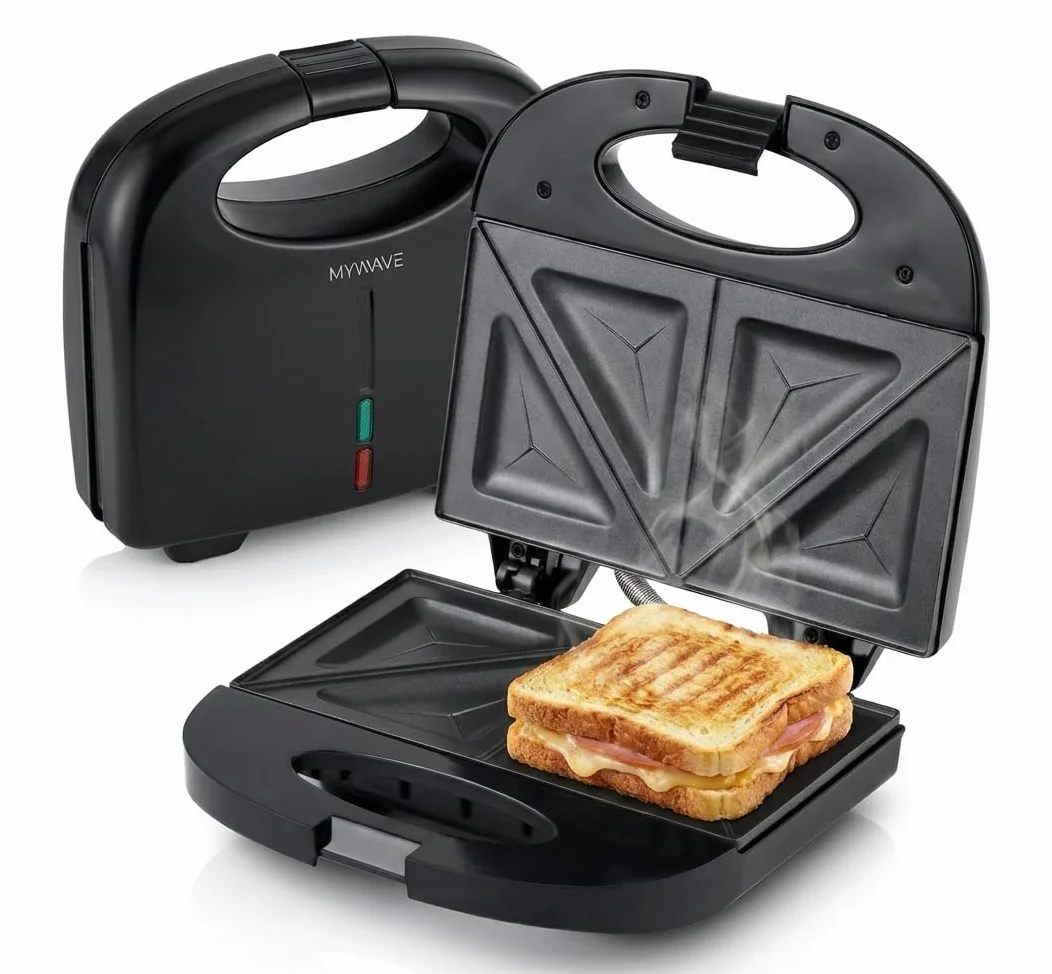 My Wave - Sandwichera - Potencia de 750W - Para Todo Tipo de Alimentos - Apertura de 90º - Parrilla Eléctrica con Placas Antiadherentes - Medidas: 22,5 x 14 cm- Negro