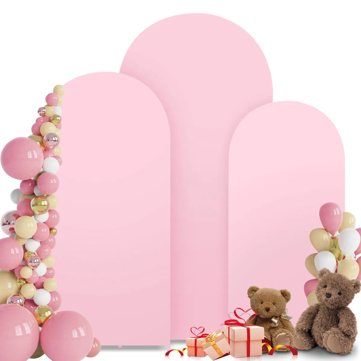 Juego de 3 cubiertas de fondo para arco, cubierta de fondo para arco de boda de doble cara, cubierta de fondo de 4/5/6 pies para fiesta de cumpleaños, ceremonia, banquete (rosa)