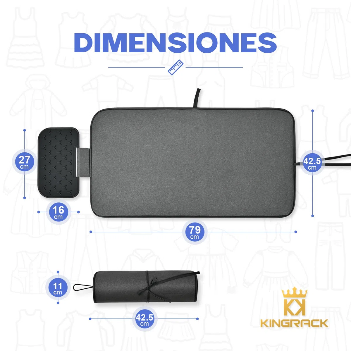 KINGRACK Alfombrilla de Planchado, Alfombra de Planchar para Plancha de Vapor, Alfombrilla de Planchado para Mesa, 79 x 42 cm,Negro