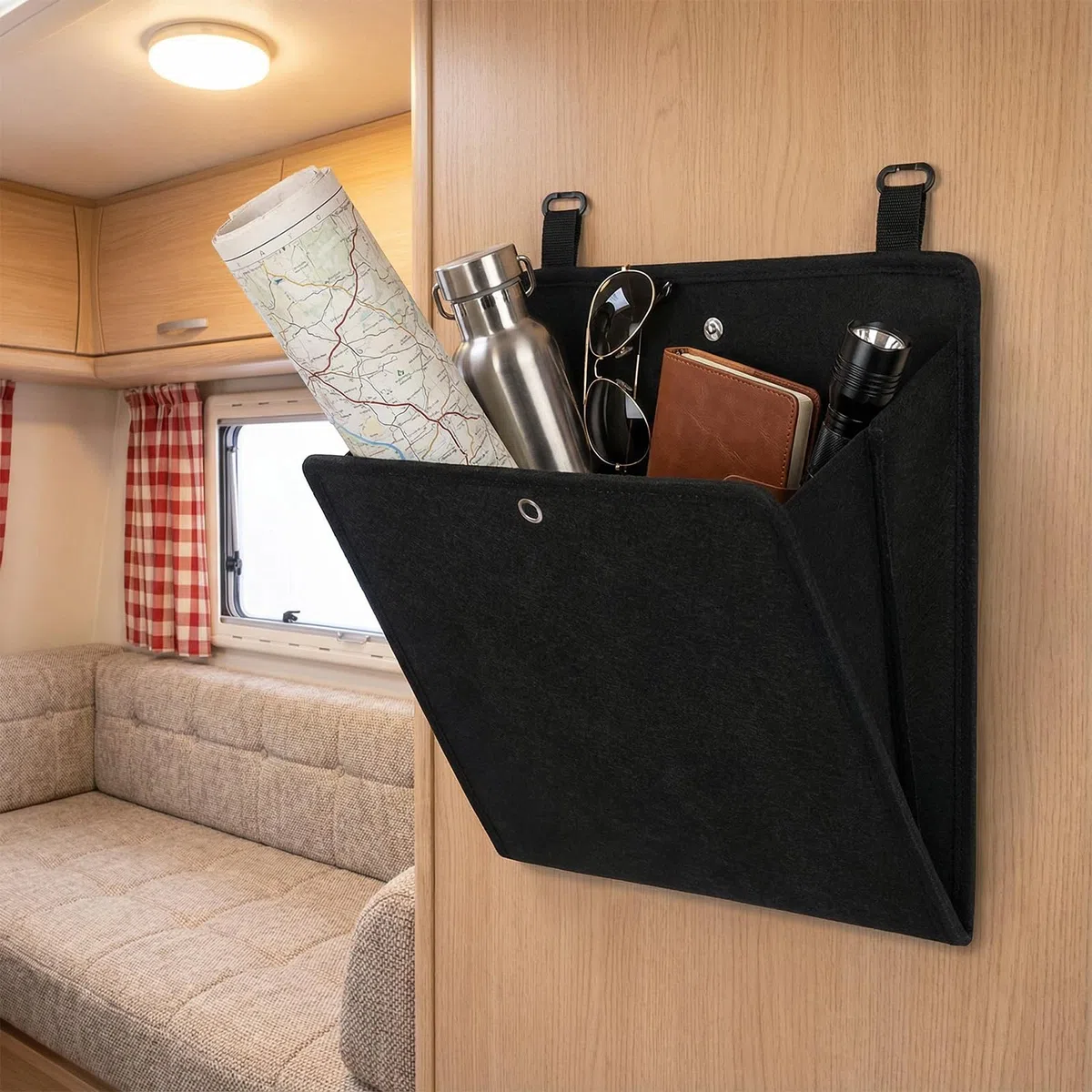 GBKDQQ 4 organizadores de zapatos colgantes con ganchos adhesivos, 26,5 x 27,5 cm, sin agujeros, bolsa de almacenamiento para colgar en la pared, apertura de 45°, plegable para caravanas, apartamentos