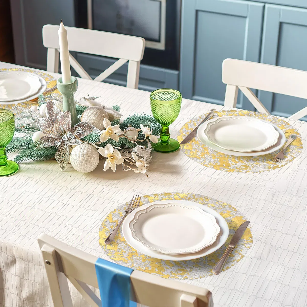 comfoyar Juego de 50 Manteles Individuales Redondo Desechables Oro, 33cm Salvamanteles Individuales de Manteles Metálicos con Malla Metálica Prensada para Comidas Bodas Cumpleaños Decoración