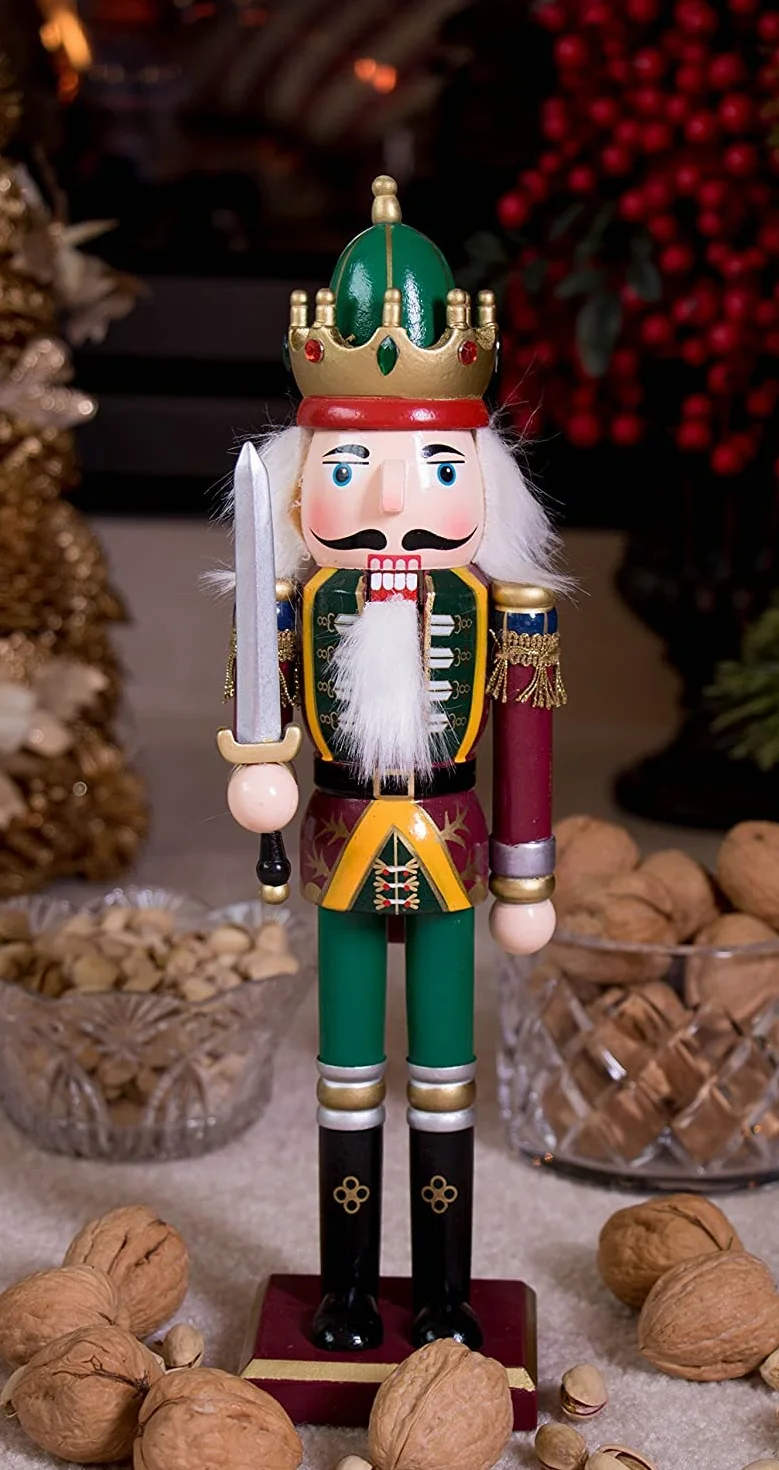 KAHEIGN 2 Piezas Soldados de Cascanueces de Madera, 2 Estilo 30CM Figuras de Cascanueces Tradicionale de Navidad Soldado Pintado de Madera de Pino de Primera Calidad por Decoración (Tambor & Espada)