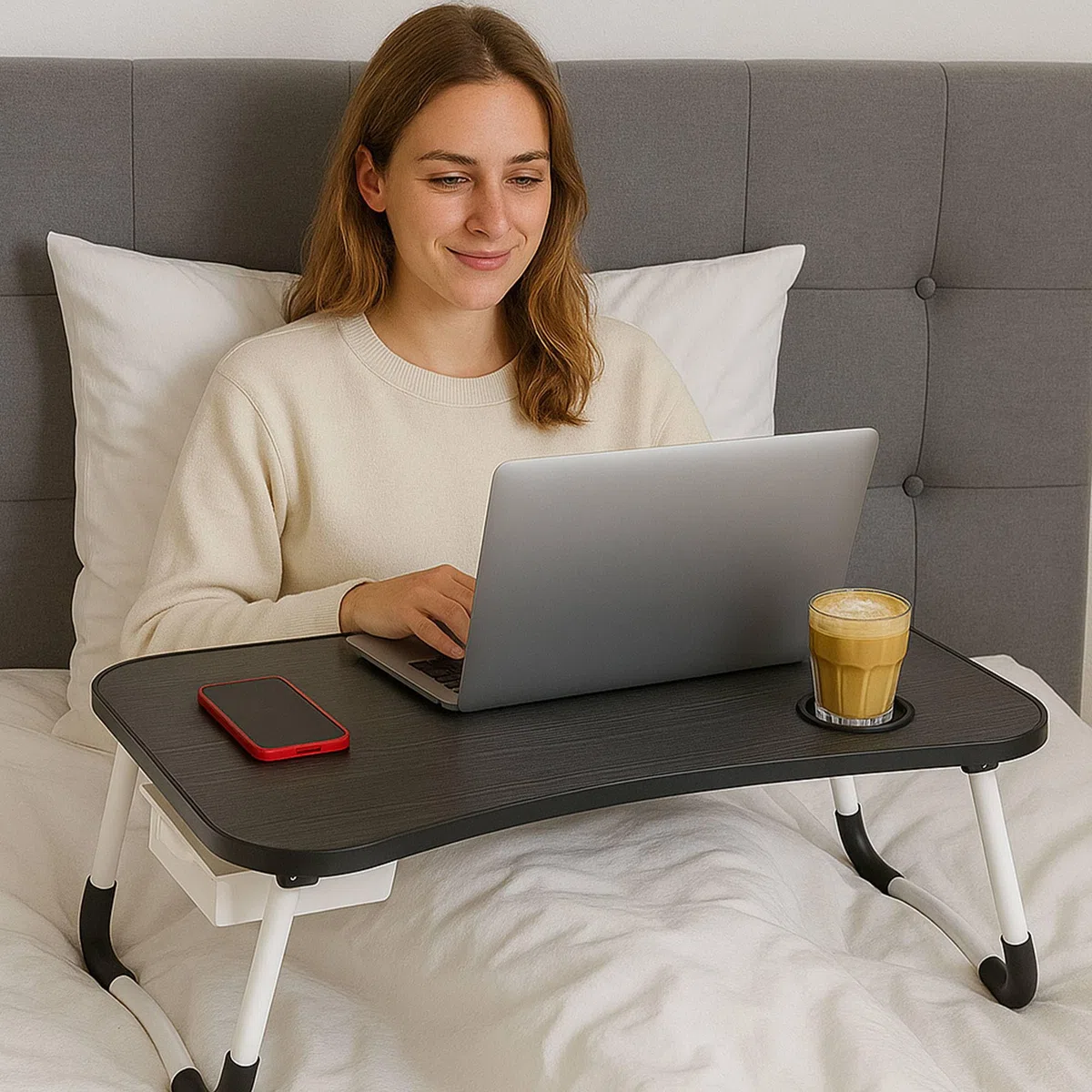 Bandeja de Servir plegable para cama color Negro 60x40x26cm