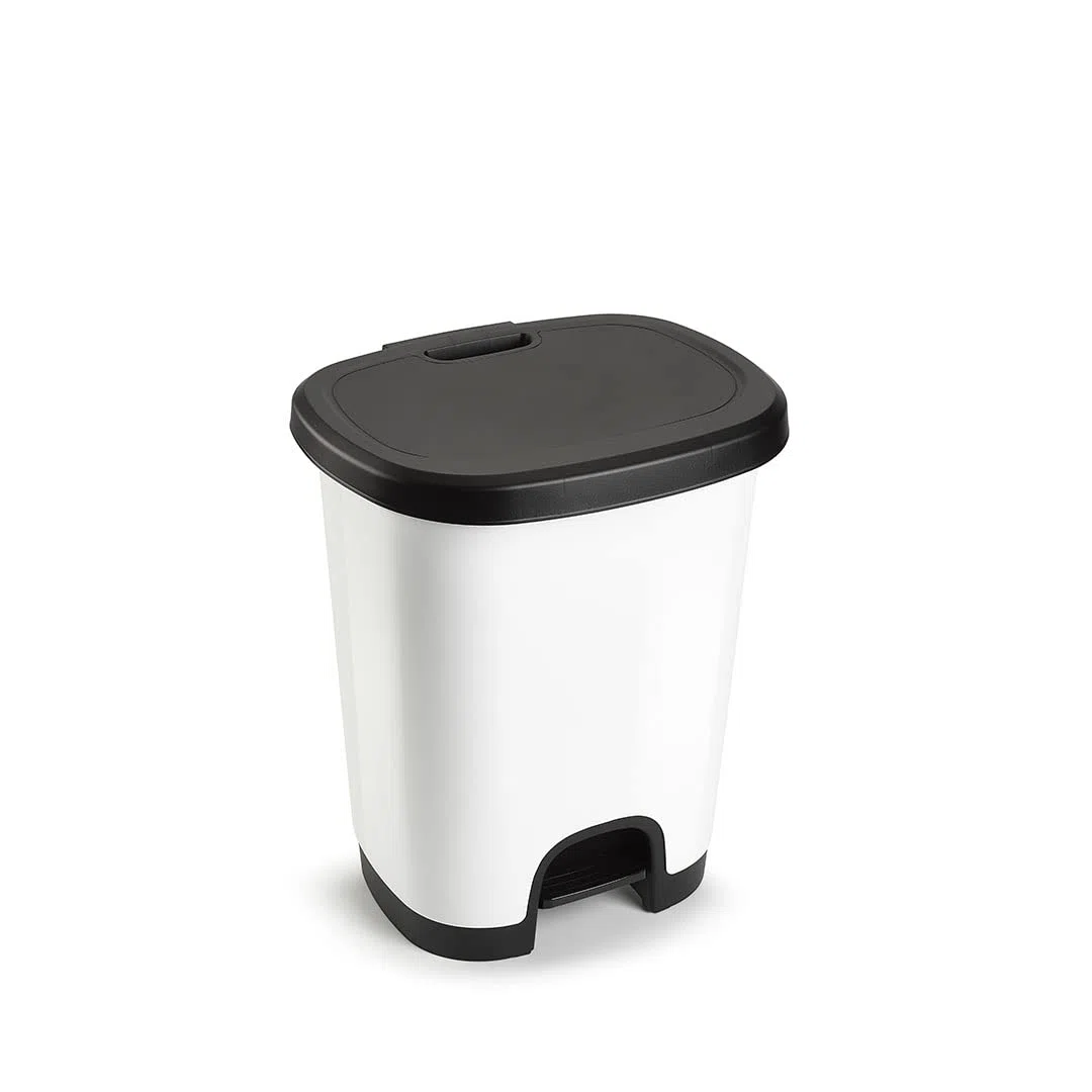 CABLEPELADO Cubo de Basura de Plástico Con Pedal, Libre de BPA, 40 cm Alto x 32 cm Ancho x 28 cm Fondo, Capacidad 18 Litros, Blanco Con Tapa Negra