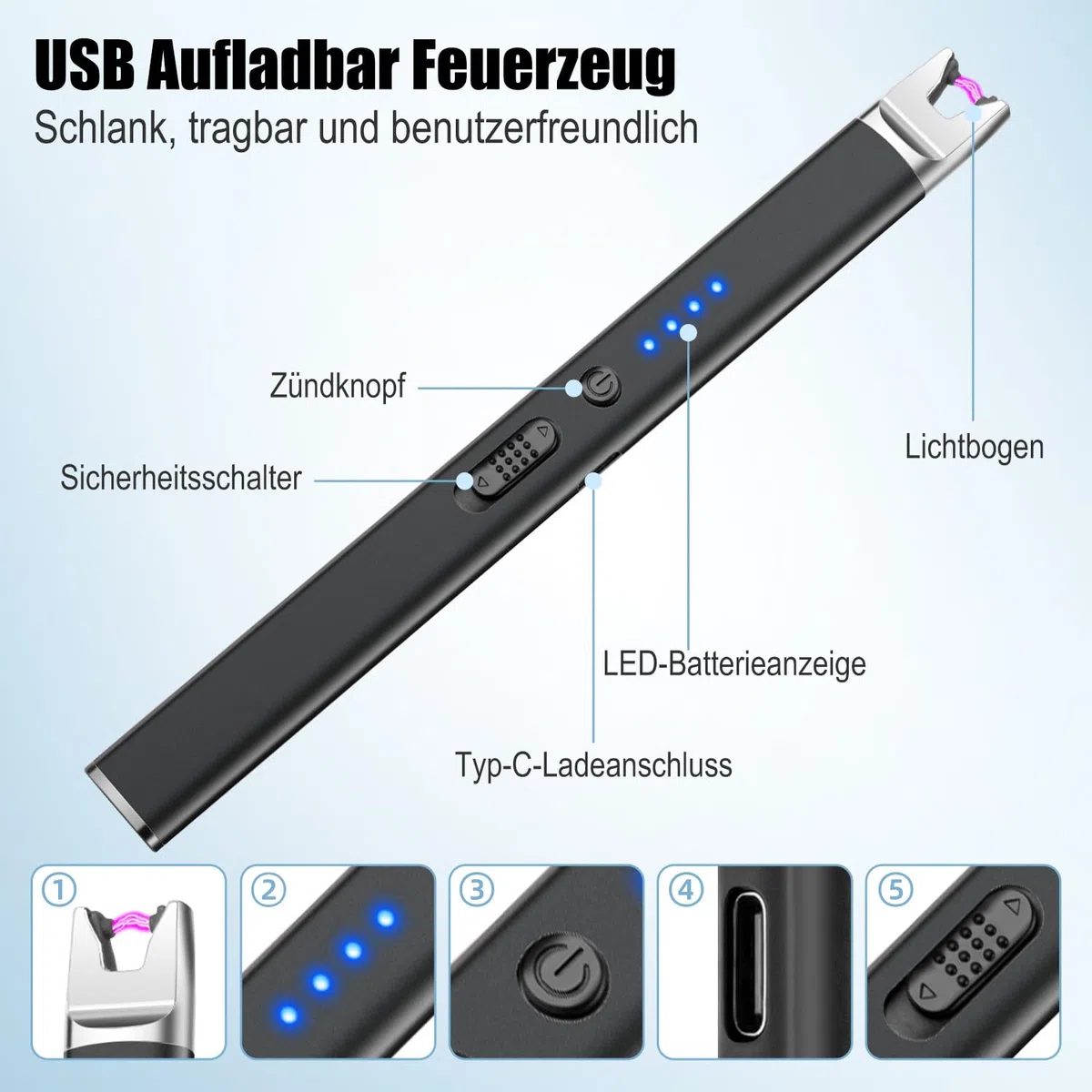 LcFun Mechero de arco eléctrico, recargable por USB, resistente al viento, eléctrico, de plasma, para encender velas, estufa de gas (2 unidades, negro)