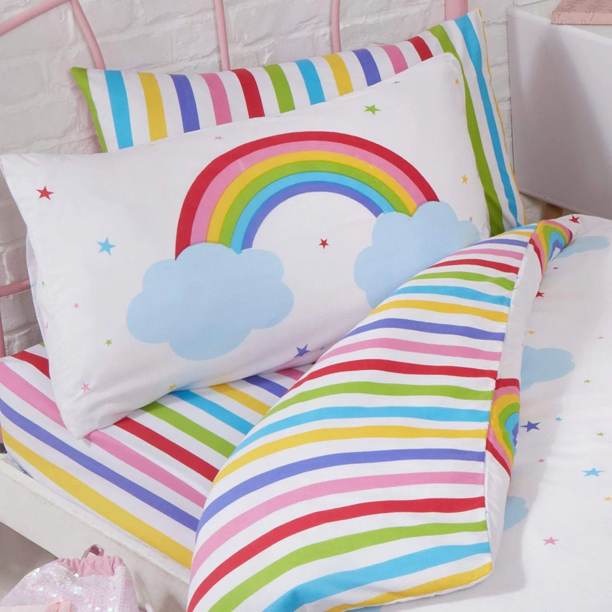 Price Right Home Juego de sábanas y Fundas de Almohada para niños pequeños Arco Iris Rayas del Cielo júnior