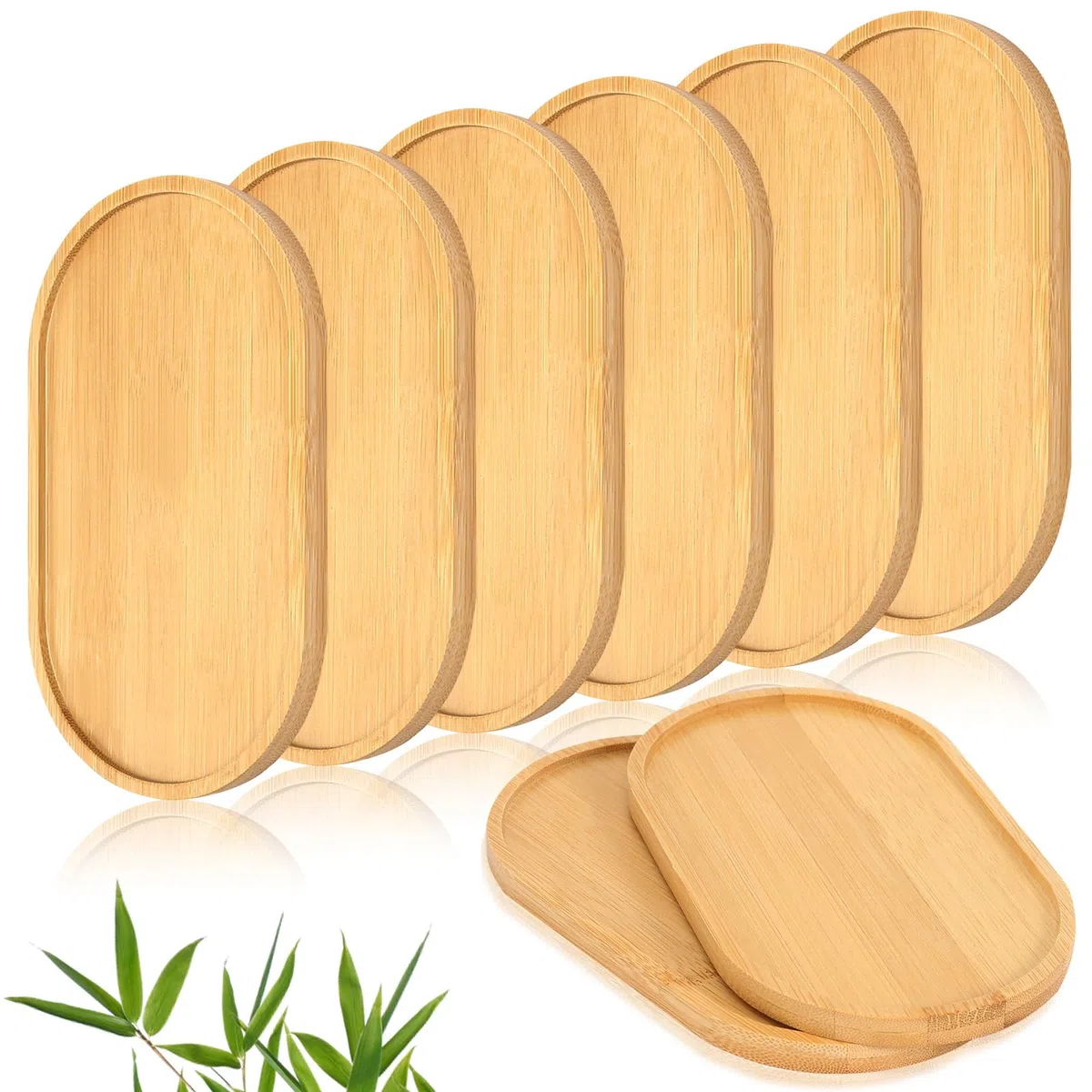 Bandeja de madera, 8 unidades, bandeja pequeña de bambú, bandeja de bambú Ellipse, bandeja de madera, pequeña tabla para servir, posavasos para posavasos de té, café y pasteles