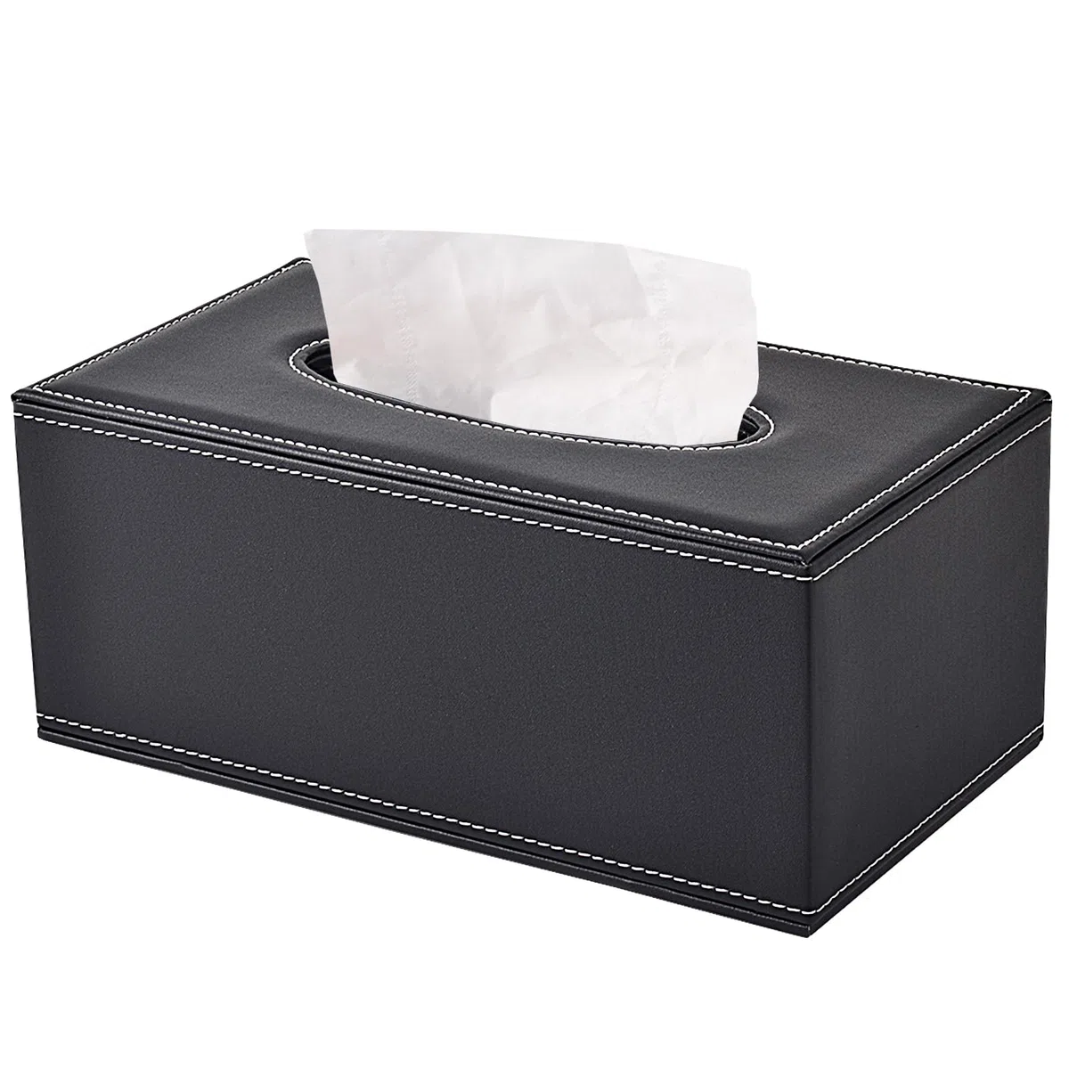 Soporte para caja de pañuelos, cubierta de caja de pañuelos de piel,caja de papel rectangular moderna, fondo reforzado con imanes, adecuado para casa, hotel, restaurante, oficina, coche (negro)
