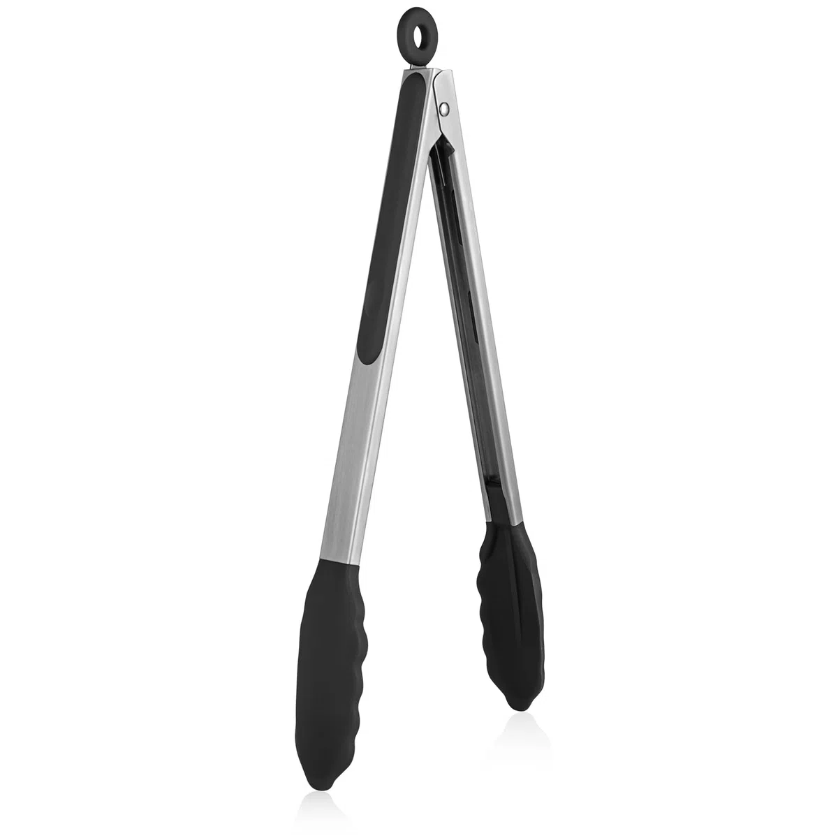 U-Taste Pinzas de Cocina de Silicona: 250℃ Resistentes al Calor con Puntas de Goma Antiadherentes Firmemente Selladas, Mango de Acero y Bloqueo Suave para Barbacoa (Negro, 30cm)