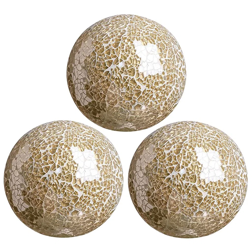 MERIGLARE Esfera de Mosaico Bolas de 8 cm Artículos para el hogar Centro de Mesa Juego Orbes Decorativos Bola Decorativa Globo para Adornos Mesa de Centro - Oro 3 Piezas