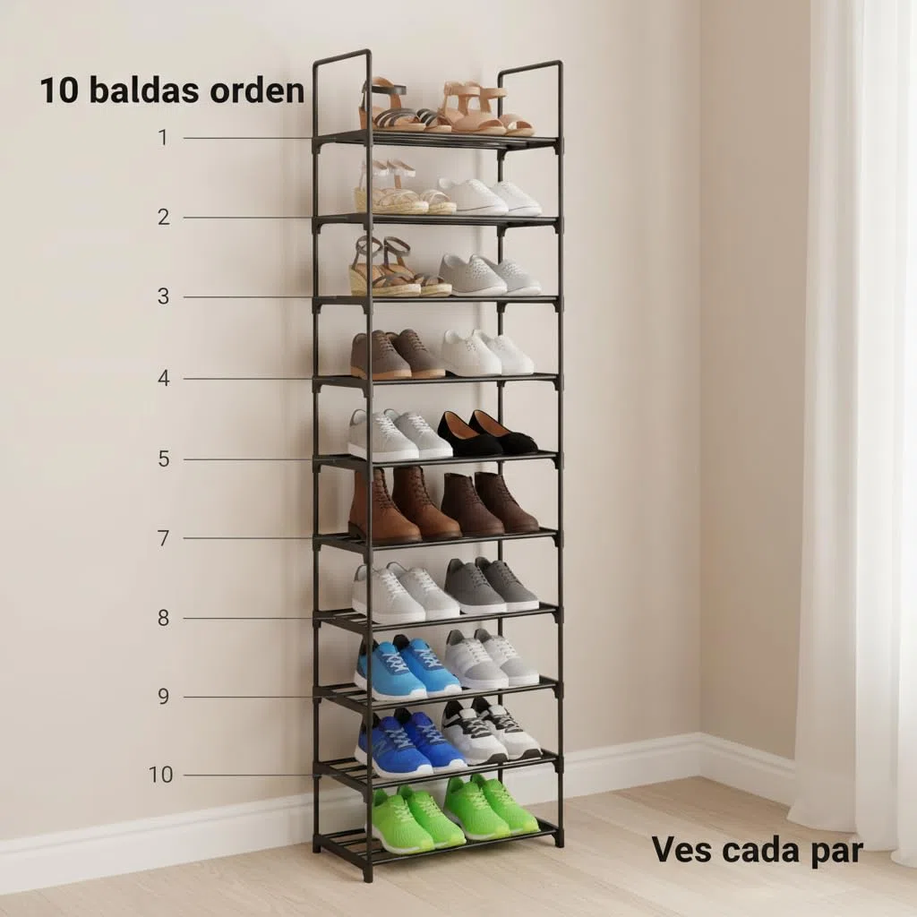 Pincho Zapatero Estrecho, Organizador Zapatos, Shoe Rank, Zapatero Plastico, Zapatero Vertical, Estanteria Zapatos con 10 Baldas, Estanteria de Pie, Shoe Organizer, Organizador Armario - Negro