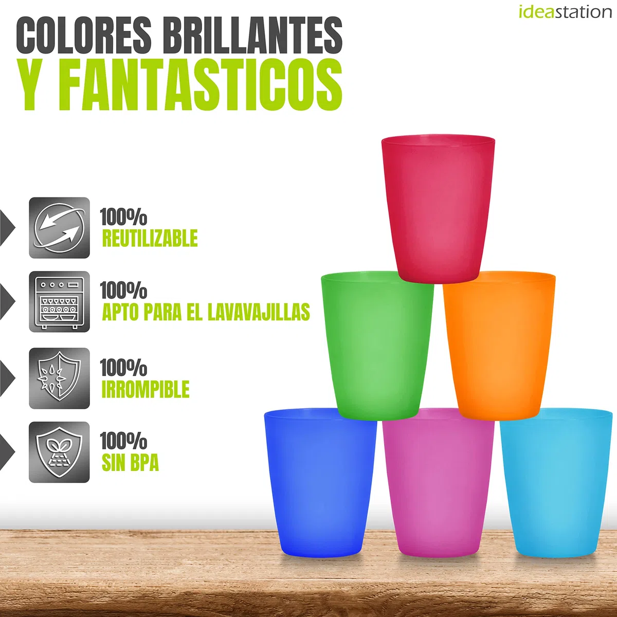 Neo vasos plastico duro 12 x 250 ml - colores - el juego de vasos irrompibles es perfecto para fiestas y uso al aire libre - ideal como vaso camping para viajes