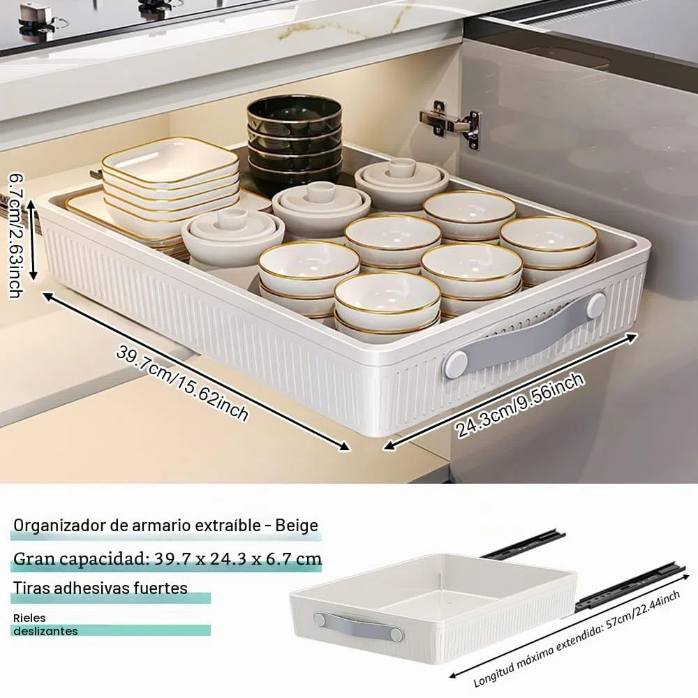 Cajones Extraibles para Cocina 39.7x24.3x6.7cm Cajón Telescópico Armario Cocina Bandejas/Baldas Extraibles Armarios con Tiras de Pegamento en los Rieles del Cajón para Poner Bajo Un Fregadero