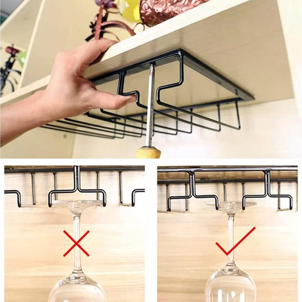 DDGG 2 Piezas Soporte para Copas de Vino de Metal, Estante Colgante para Copas, Soporte para Colgar Copas de Vino, Soporte de Acero para Colgar Copas en la Cocina, para Cocina, Bar o Restaurante