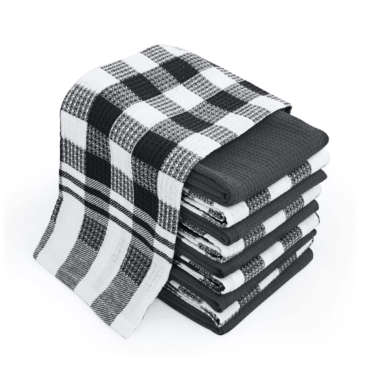 Chef Pomodoro Paños de Cocina Gofre - Paquete de 10 - Trapos Cocina Algodón 100%, Bayetas de 38 cm x 63 cm - Trapos de Cocina para Secar - Textiles de Cocina (Pack de 10, Negro)