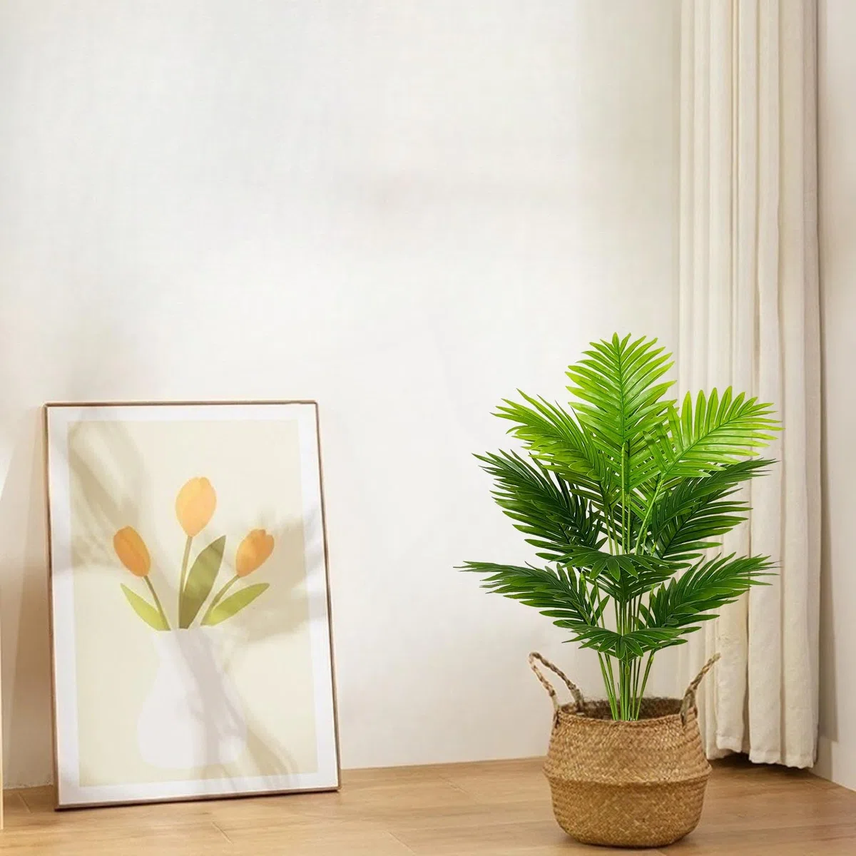 Planta Artificial con Maceta Areca Palmera Grande Arbol Artificial Plastico Interior y Exterior Hogar Oficina Salon Dormitorio Balcón Moderno Decorativas (80cm Verde Palma)