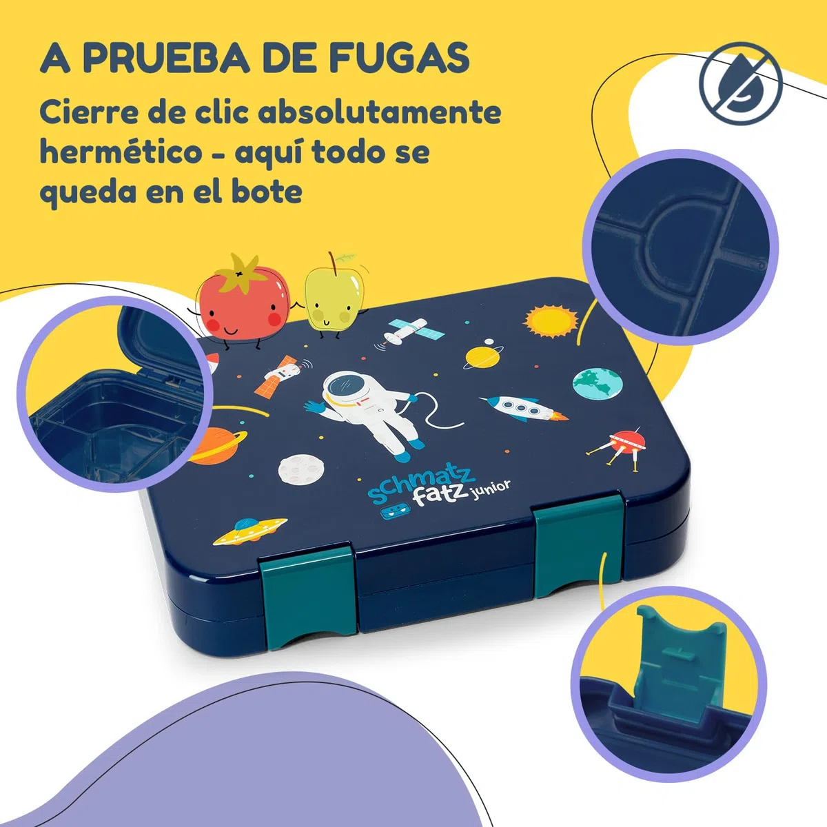 Schmatzfatz Fiambrera Infantil con Compartimentos, Tupper Niños Colegio, Taper Infantil de Colores, Loncheras para Niños con Secciones sin BPA y a Prueba de Fugas, Apta para Lavavajillas