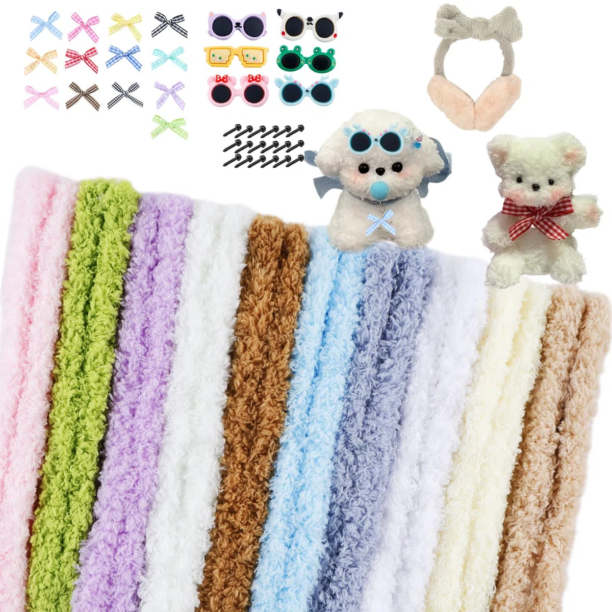 46 piezas limpiapipas para manualidades 10 colores limpiapipas 100cm x 3cm grosor felpa rizada chenilla alambre alambre para manualidades con mini nariz ojos lazo gafas para proyectos creativos DIY y