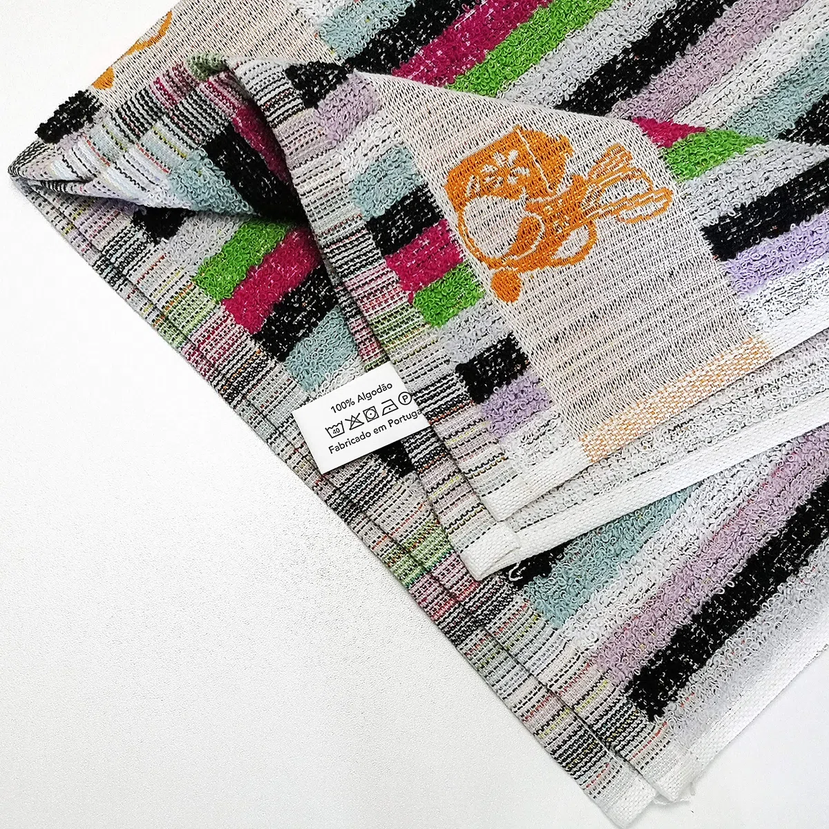 briebe Home 12 Paños de Cocina Rizo 100% Algodón, 50X50cms, Hecho en Portugal, Rayas Multicolor con Dibujo Bordado, Juego de Trapos Suaves