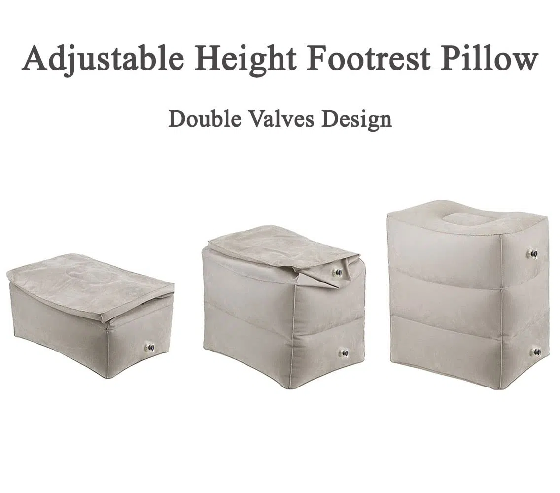 Almohada de reposapiés Inflable y cojín de reposapiés Inflable de Altura Ajustable para Tren, avión, Oficina (Gris)