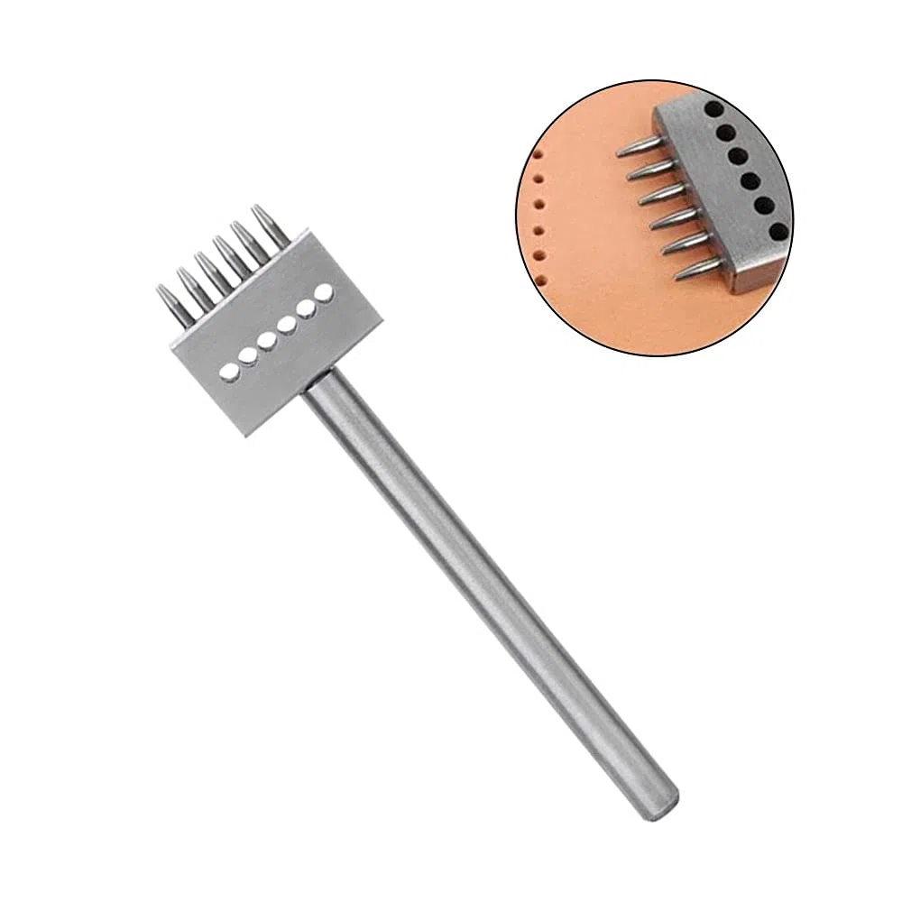 3 Piezas Row Hole Puncher Cuero Herramientas Prong Steel Leather Craft Tool Juego de Herramientas de Punzón Espaciado de 5 mm Tenedores DIY Herramientas Perforadora Cuero para Coser Cuero