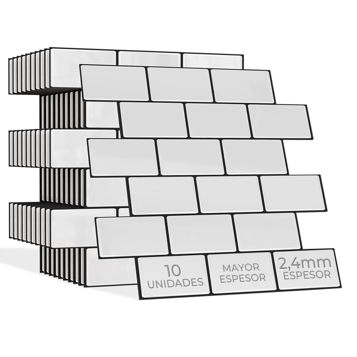 AMARA DECO - 10 Unidades Azulejos Adhesivos Cocina y Baño 30x30cm. Baldosas Adhesivas Pared con Efecto Azulejo 3D, Impermeables, Resistentes al Calor y Fáciles de Limpiar (Oxford Blanco y Negro)
