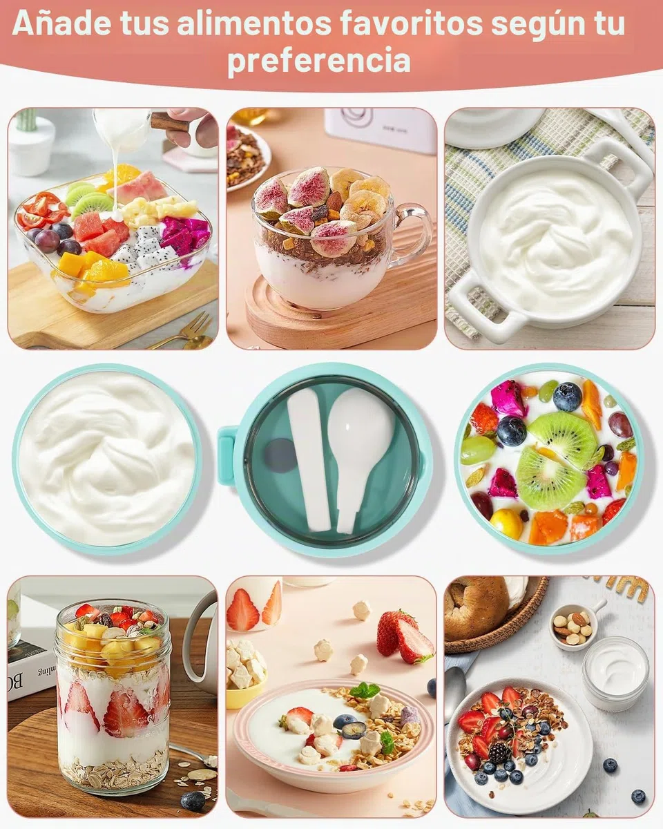 710ML Taza de Cereales y Yogurt para Llevar de Doble Capa con Cuchara,Termo para Comida de acero inoxidable,de yogur a prueba de derrames,para la escuela, oficina, viajes,Rosa green